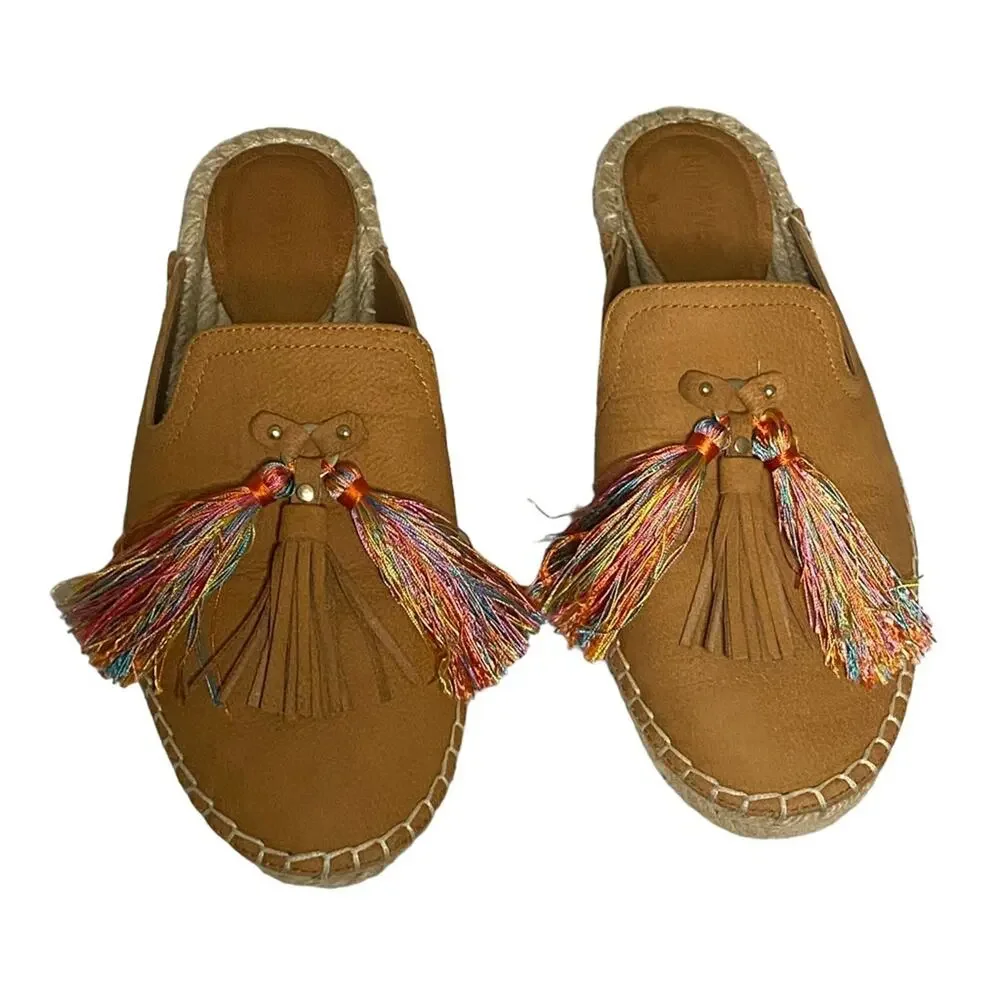 Nine West Val Leather Rainbow Tassel Mule Flats Size 7